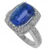 8.37 CT. TW Cushion Cut Tansanite In Round Diamond Halo Accented 14 KT Ring